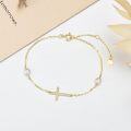 wholesale 10k Gold Cross Bracelet with Moissanite and Freshwater Pearls for Women Confirmation Gifts 6.8-8.4-0-4