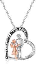 wholesale 925 Sterling Silver Heart-Shaped Pendant Necklace for Women - Always My Sister Forever My Friend-0-0