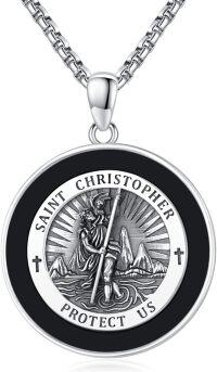 wholesale 925 Sterling Silver Saint Christopher Protect Us Medal Pendant Necklace Catholic s for Men & Women-A01-Saint Christopher(Black Onyx)