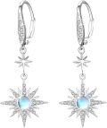wholesale 925 Sterling Silver Gold-Plated Moonstone & Opal Starburst Leverback Drop Earrings-0-0