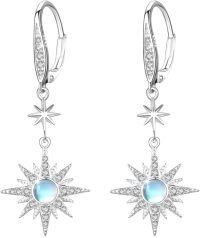 wholesale 925 Sterling Silver Gold-Plated Moonstone & Opal Starburst Leverback Drop Earrings-Silver Moonstone