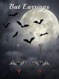 wholesale 925 Sterling Silver & Red Birthstone Gothic Bat Stud Earrings with Chains, Punk Rock Jewelry, Halloween Gift for Women Men-0-3