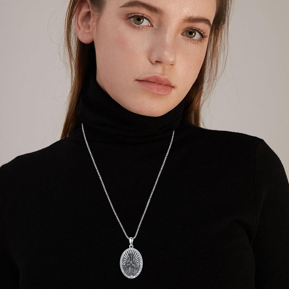 wholesale 925 Sterling Silver Virgin Mary Medal Necklace Catholic Christian Faith  for Women Girls 43cm Chain Length-0-2