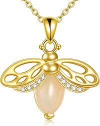 wholesale 925 Sterling Silver Dragonfly Pearl Pendant Necklace for Women-Bee and Jade