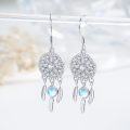 wholesale 925 Sterling Silver Moonstone & Feather Drop Dreamcatcher Earrings for Women and Girls-0-1