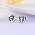 wholesale 925 Sterling Silver 8mm Round Cross Stud Earrings with Cubic Zirconia - Punk Gothic  for Women and Girls-0-3