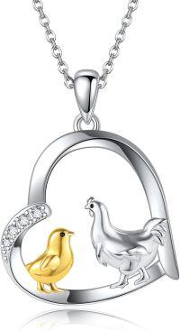 wholesale 925 Sterling Silver Heart-Shaped Chicken and Hen Charm Pendant Necklace - Gifts for Women/Mom/Sister-Chicken