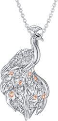 wholesale 925 Sterling Silver Cubic Zirconia & Rose Gold Plated Jade Peacock Pendant Necklace-0-0