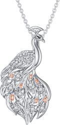 wholesale 925 Sterling Silver Peacock Pendant Necklace Platinum Rose Gold Plated Cubic Zirconia For Women-0-0