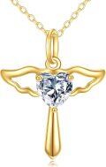 wholesale 14K Gold Diamond Delicate Heart Cross Pendant Necklace for Women-0-1