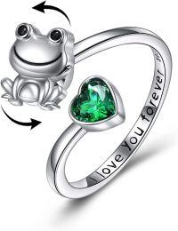 wholesale 925 Sterling Silver Heart CZ Frog Adjustable Rings for Women-Frog-Spinner