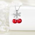 wholesale 925 Sterling Silver Double Red Cherry Bowknot Pendant Necklace for Women-0-3