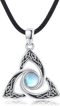 wholesale S925 Sterling Silver Moonstone Celtic Knot Necklace for Men & Women – Hypoallergenic, Durable, Gift Box Included-1796-Celtic