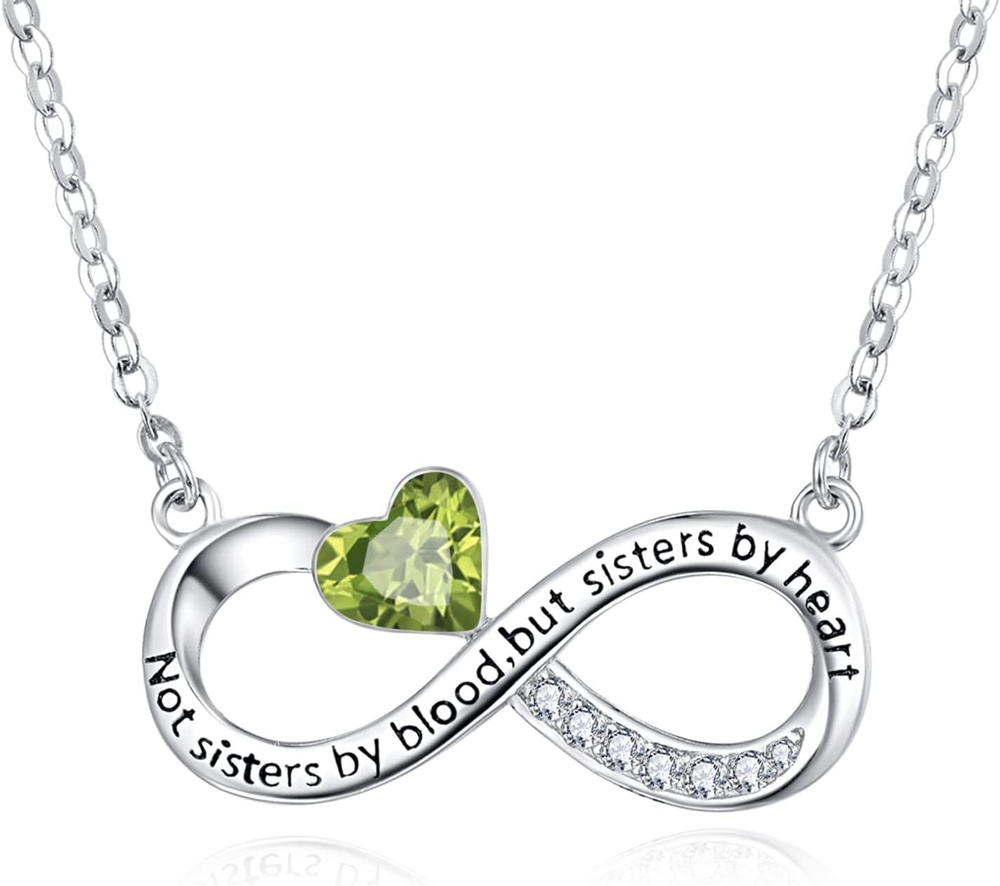  Sterling Silver Best Friend Mother Couple Necklace for Women Sisters Mom Lovers Gift -Peridot