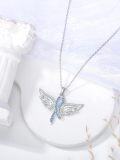 wholesale 925 Sterling Silver Angel Wings Blue Crystal Ribbon Breast Cancer Awareness Necklace-0-3