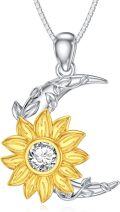 wholesale 925 Sterling Silver Sunflower Birthstone Necklace for Women - 0.86 Moon Pendant - 18+2 Chain - Gift Box-0-0