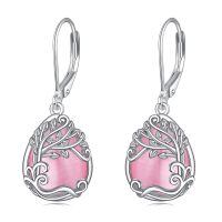 wholesale 925 Sterling Silver Tree Of Life Drop Earrings Wholesale With Green Stone-CC-Tree of Life Pink Opal