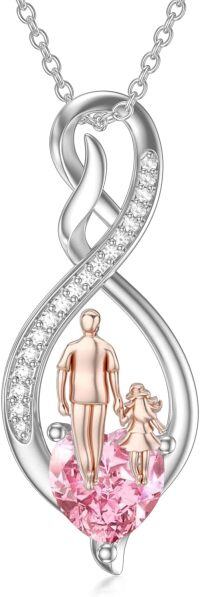 wholesale Sterling Silver Birthstone Infinity Heart Pendant Father Daughter Gift-01-10-Pink-October