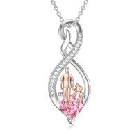 wholesale 925 Sterling Silver Birthstone Infinity Heart Pendant Father Daughter Gift-01-10-Pink-October