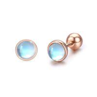 wholesale 925 Sterling Silver Rainbow Moonstone Stud Earrings In Rose Gold-B-Rose Gold 4.0 Millimeters