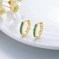wholesale 14K Gold Emerald Hoop Earrings - 3 Row Green Gemstone Jewelry for Women (Hinged)-0-3