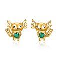 wholesale 14K Gold Axolotl Stud Earrings with Green Heart-Shaped Stone - Adorable Animal s for Women-0-0