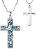 wholesale  Sterling Silver Turquoise Cross Necklace with Birth Flower Pendant -0-12