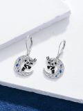 wholesale Sterling Silver Moonstone Cat Fox Panda Dangle Earrings Celtic Crescent Animal Jewelry Gift-0-13