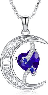 wholesale TOUPOP Sapphire September Birthstone Necklace 925 Sterling Silver Moon And Star Pendant Necklace Celtic Moon Sapphire Jewelry Anniversary Birthday Christmas Gifts For Women Wife Mom Her -undefined
