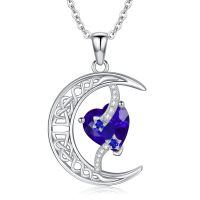 TOUPOP Sterling Silver Sapphire Moon Star Pendant Necklace-undefined