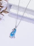 wholesale 925 Sterling Silver Blue Opal Penguin Charm Necklace with Cubic Zirconia Accents-0-3