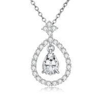 wholesale White Gold Plated Silver & Moissanite Geometric Pear Solitaire Necklace, 1.0ct Pear Cut with GRA Card, Hypoallergenic Jewelry Gift for Women-B-Pear