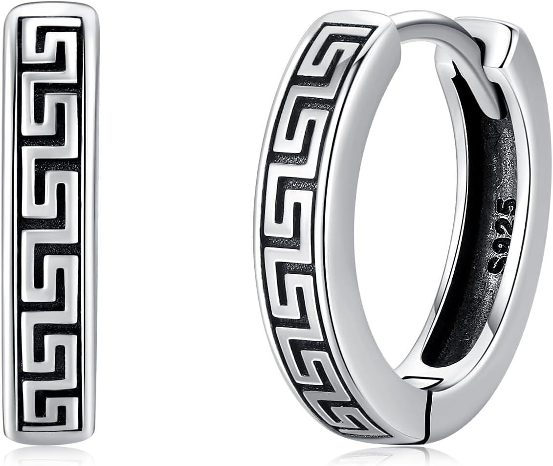  Sterling Silver Cross Viking Hoop Earrings for Men Father s Day Gift for Dad Husband -Viking Hoop Earrings 009（Greek）