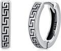 wholesale 925 Sterling Silver Greek Key Pattern Huggie Hoop Earrings for Men - Father's Day Gifts-0-0