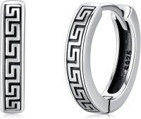 wholesale 925 Sterling Silver Greek Key Pattern Huggie Hoop Earrings for Men - Father's Day Gifts-Viking Hoop Earrings 009（Greek）