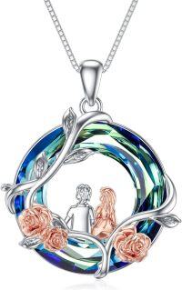 wholesale TOUPOP Gifts For Sister From Brother Sterling Silver Rose Flower Pendant Necklace Brother And Sister Blue Crystal Jewelry Jewelry Christmas Birthday Gifts For Sister From Brother -undefined