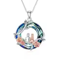 TOUPOP Sterling Silver Blue Crystal Rose Flower Pendant Necklace-0-0
