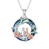 TOUPOP Sterling Silver Blue Crystal Rose Flower Pendant Necklace-undefined
