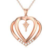 wholesale 925 Sterling Silver Moissanite Heart Initial Pendant Necklace for Her-Rose Gold - Y Initial