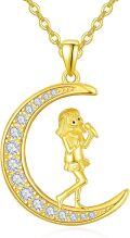 wholesale Gold-Plated 925 Sterling Silver CZ Moon Girl Singing Pendant Necklace for Women-0-0