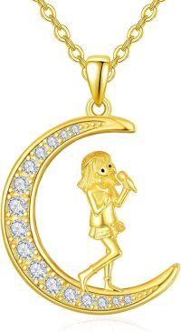 wholesale Gold-Plated 925 Sterling Silver CZ Moon Girl Singing Pendant Necklace for Women-Singing Song