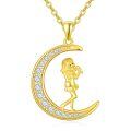 wholesale 925 Sterling Silver Gold Plated Crescent Moon Singing Girl Cz Pendant Necklace-0-0