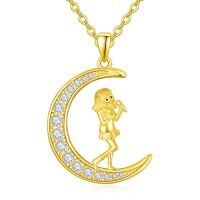 wholesale 925 Sterling Silver Gold Plated Crescent Moon Singing Girl Cz Pendant Necklace-Singing Song