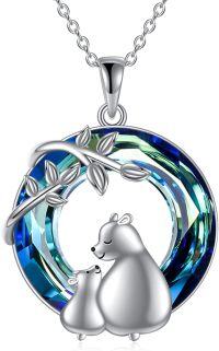 wholesale 925 Sterling Silver Polar Bear Family Circle Crystal Pendant Necklace - Christmas Gifts for Women & Girls-Mama Bear Necklace