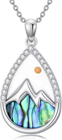 wholesale 925 Sterling Silver Mountain Abalone Shell Pendant Necklace with Cubic Zirconia and Yellow Gold Plated Accents - Christian Faith  for Women-Teardrop