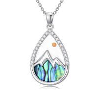 wholesale 925 Sterling Silver Mountain Abalone Shell Pendant Necklace with Cubic Zirconia and Yellow Gold Plated Accents - Christian Faith  for Women-Teardrop