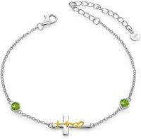 wholesale 925 Sterling Silver 12 Birthstones Faith Hope Love Cross Bracelets Christian Jewelry for Women-08-Aug.Peridot