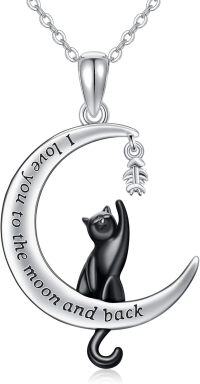 wholesale 925 Sterling Silver Moon & Cat Pendant Necklaces I Love You to the Moon and Back s for Women Girls-Black Cat
