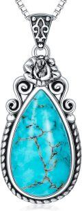 wholesale Sterling Silver Turquoise Vintage Native Western Birth Flower Pendant Necklace for Women-0-11