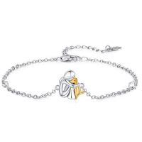 wholesale 925 Sterling Silver Adjustable Bracelet with Gold Heart Charm for Women Girls Animal Lover Gift-Dog